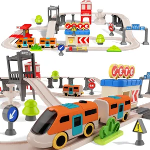 Urban Rail Train Set for Kids,55 pcs Electric Train Set Simulate City Transport System,Educational Toys for Toddler,Birthday Gifts for 3, 4, 5, 6, 7, 8  Boys Girls