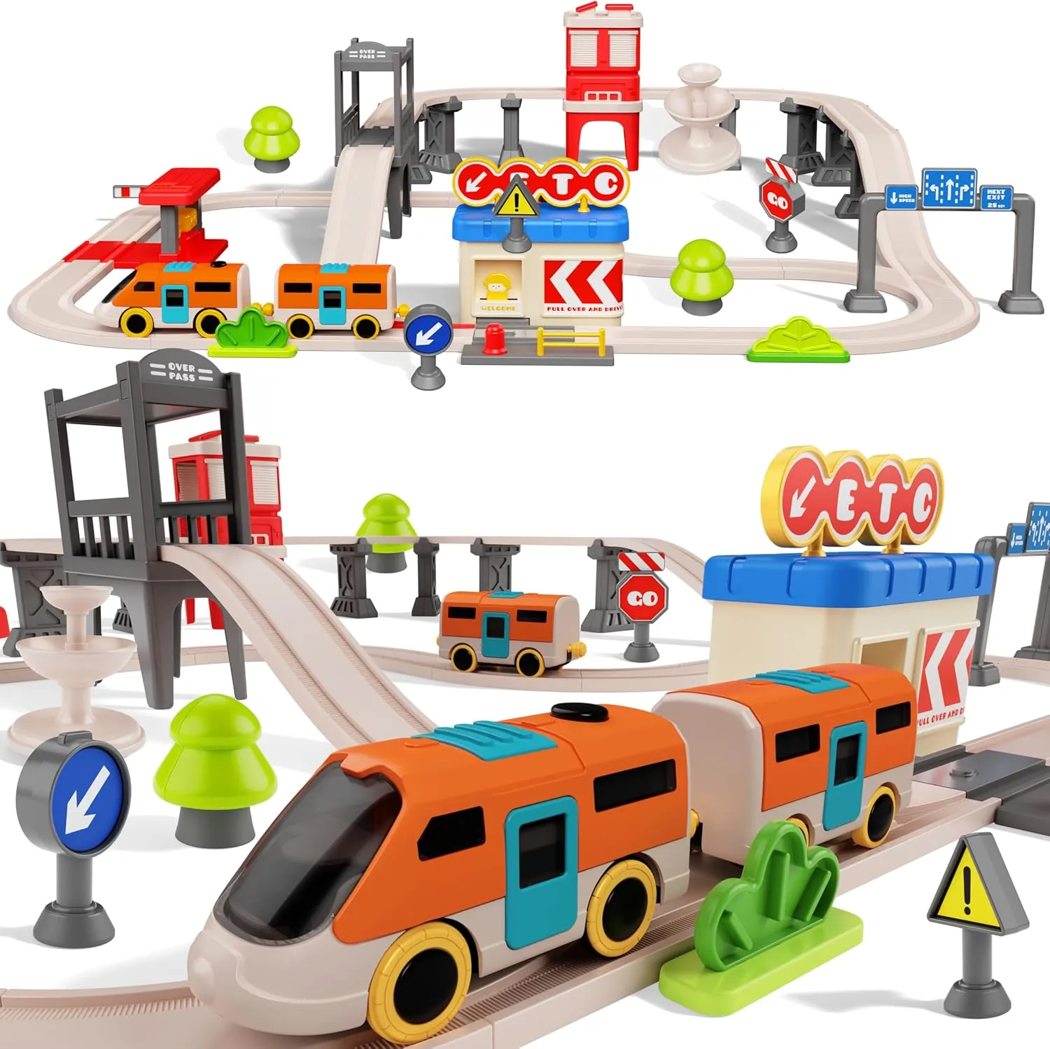 Urban Rail Train Set for Kids,55 pcs Electric Train Set Simulate City Transport System,Educational Toys for Toddler,Birthday Gifts for 3, 4, 5, 6, 7, 8  Boys Girls