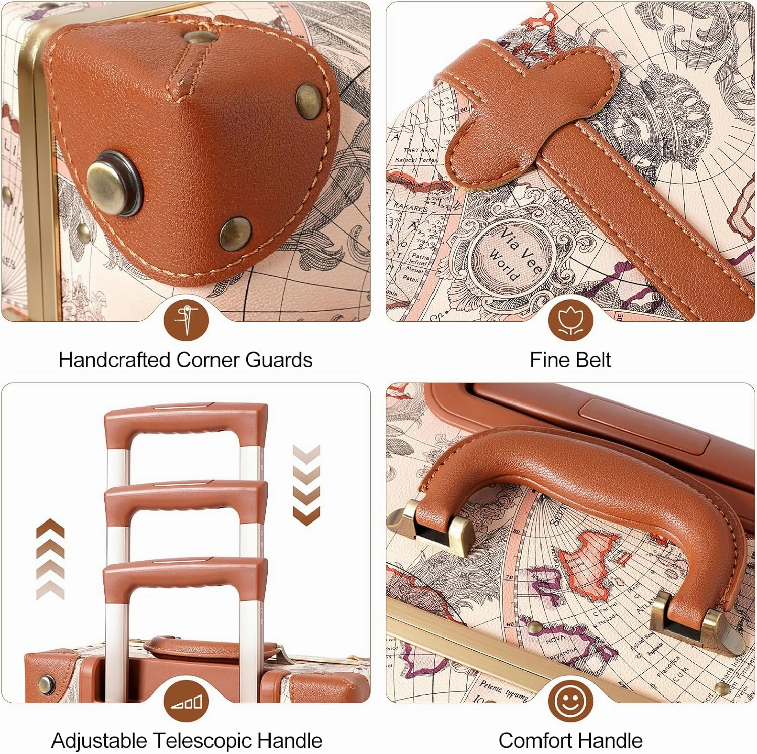 urecity Vintage Luggage Sets of 3 Piece - Hardside Lightweight Spinner Suitcases - Retro Travel Set includes Under Seat Train Case, 26" 20" 12"