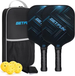 USAPA Approved Pickleball Paddles Set, Carbon/Fiberglass Polypropylene Honeycomb Core, Extended & Thickened Grip, 4 Pickleballs & Portable Bag
