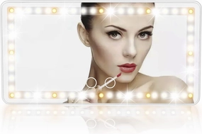 UYYE Car Visor Vanity Mirror, Rear Makeup Mirror, Touch on Screen & 3 Light Modes, Rechargeable Travel Makeup Mirror with LED Lights Mirror, Car Accessories, Built-in Lithium Battery (White)