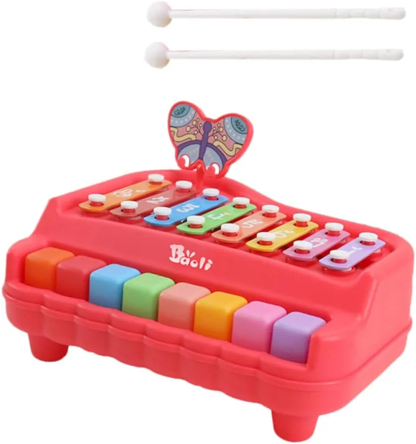 Vaguelly Early Educational Knocking Piano for Note Musical Plaything for Sound Perception Color Recognition Safe Present Red