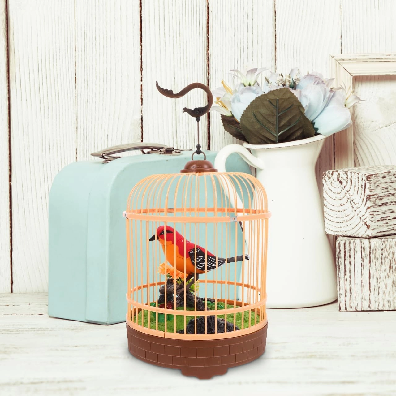 Vaguelly Electric Bird Cage Toy Voice-Activated Interactive Simulation Birdcage Safe Decoration for Parents Kindergarten Easy to Hang and Carry