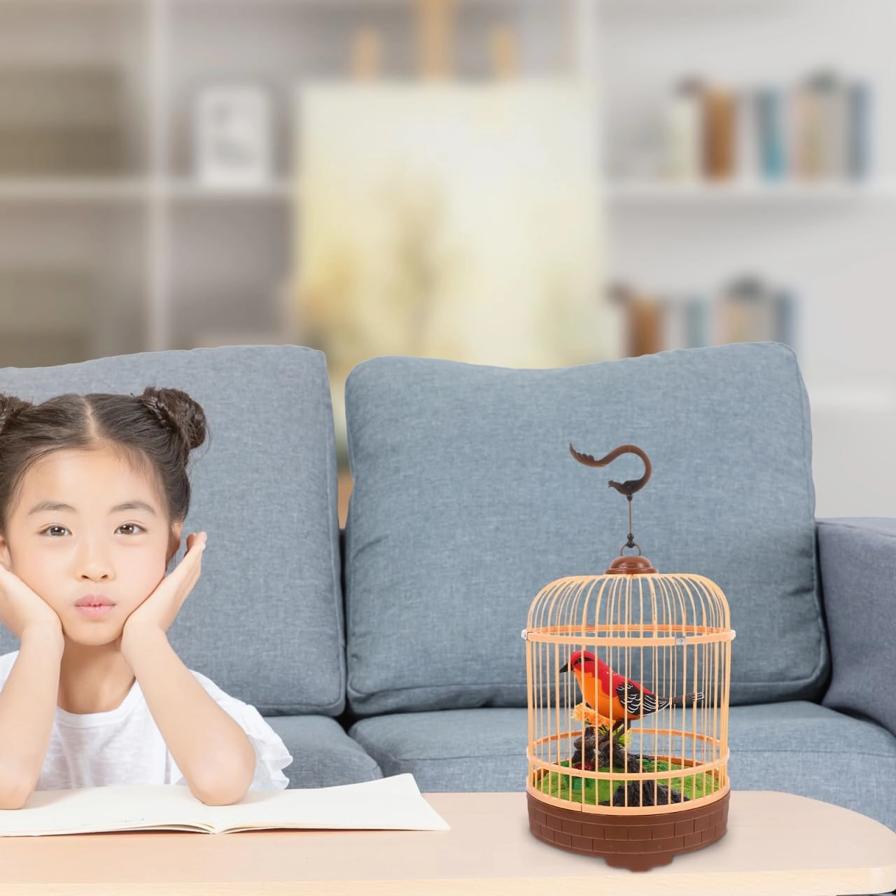 Vaguelly Electric Bird Cage Toy Voice-Activated Interactive Simulation Birdcage Safe Decoration for Parents Kindergarten Easy to Hang and Carry