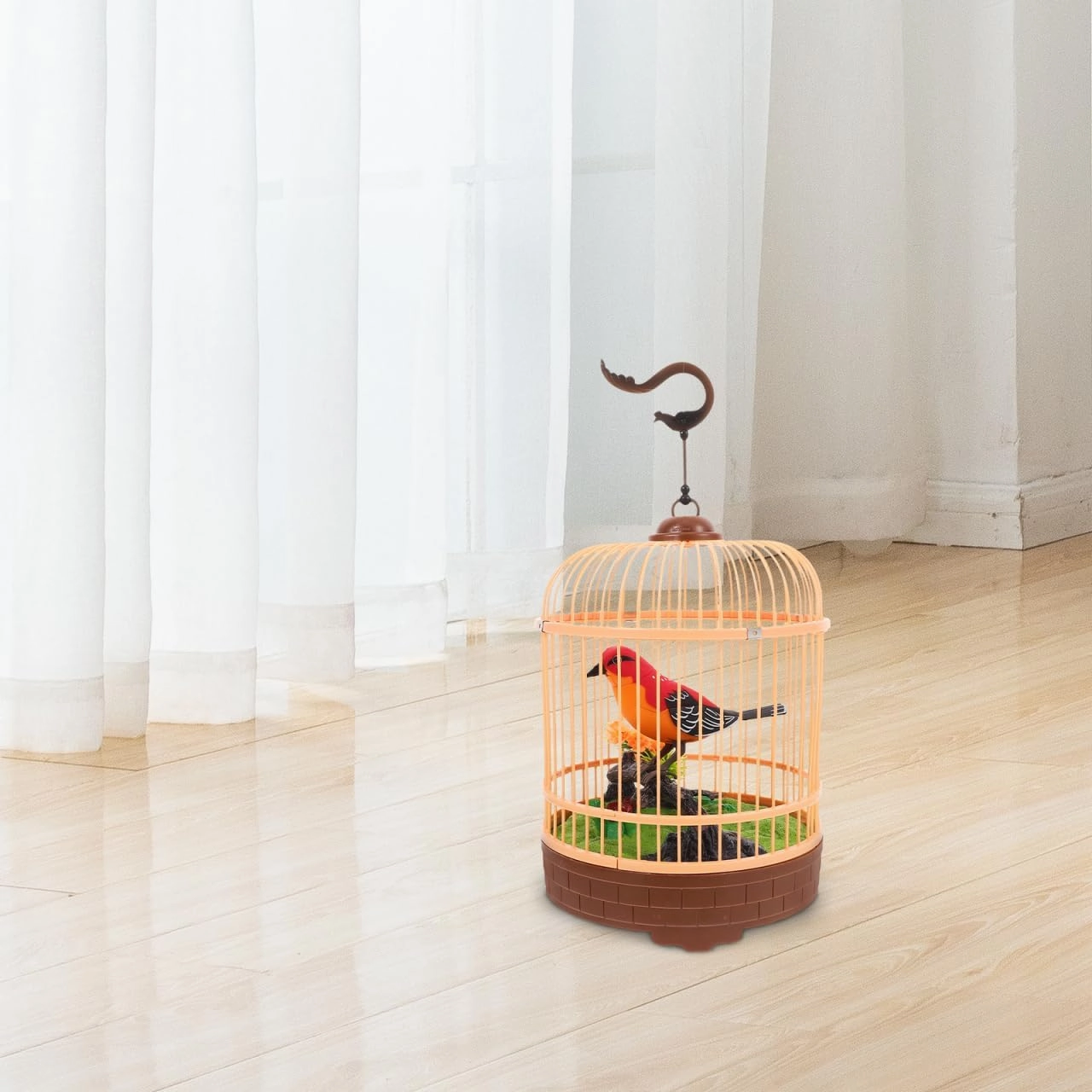 Vaguelly Electric Bird Cage Toy Voice-Activated Interactive Simulation Birdcage Safe Decoration for Parents Kindergarten Easy to Hang and Carry