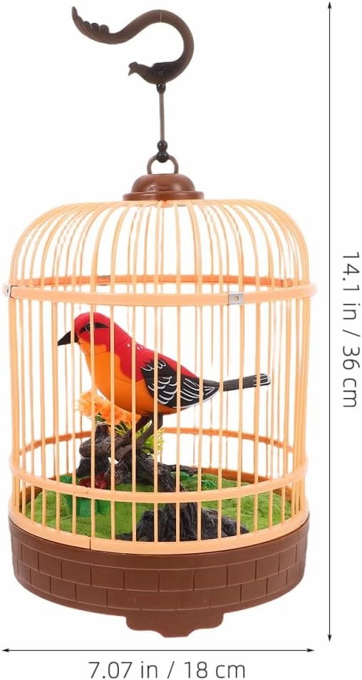 Vaguelly Electric Bird Cage Toy Voice-Activated Interactive Simulation Birdcage Safe Decoration for Parents Kindergarten Easy to Hang and Carry