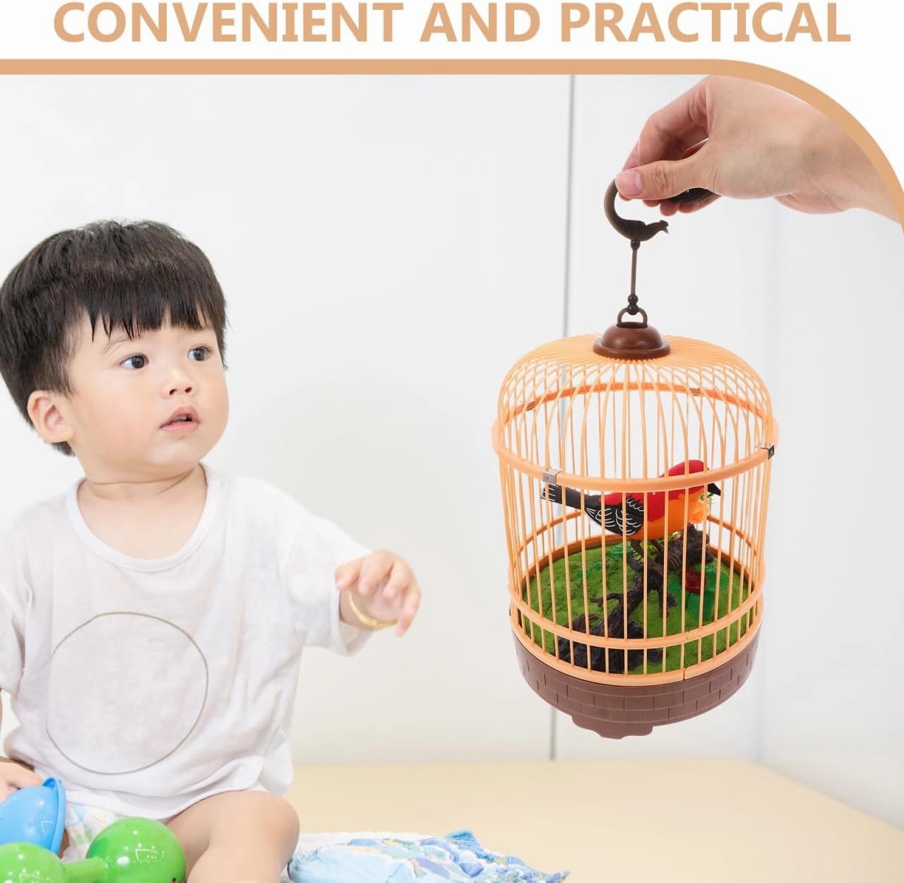 Vaguelly Electric Bird Cage Toy Voice-Activated Interactive Simulation Birdcage Safe Decoration for Parents Kindergarten Easy to Hang and Carry