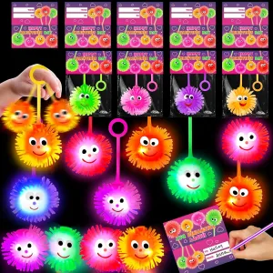 Valentines Day Gifts for Kids 24 Pack Prefilled Valentines Cards with Filled Fidget Toys Flashing Light Puffer Balls Bulk Party Favors Toys for Boys Girls Birthday Classroom Exchange Prizes