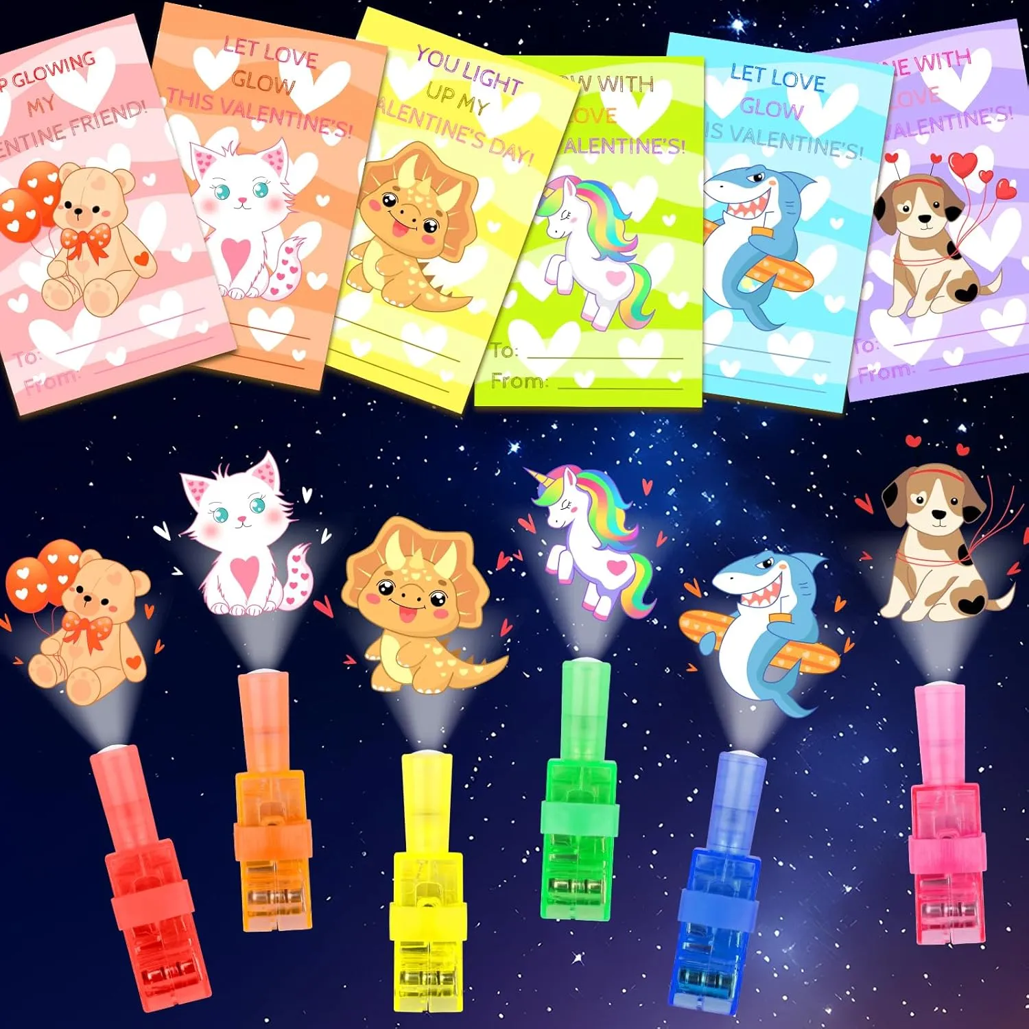 Valentines Day Gifts for Kids,30 Pack Valentines Cards for Kids Classroom with Finger Lights,Glow in the Dark Light Up Toys Bulk Party Favors,School Exchange Prize Goodies Bag Filler