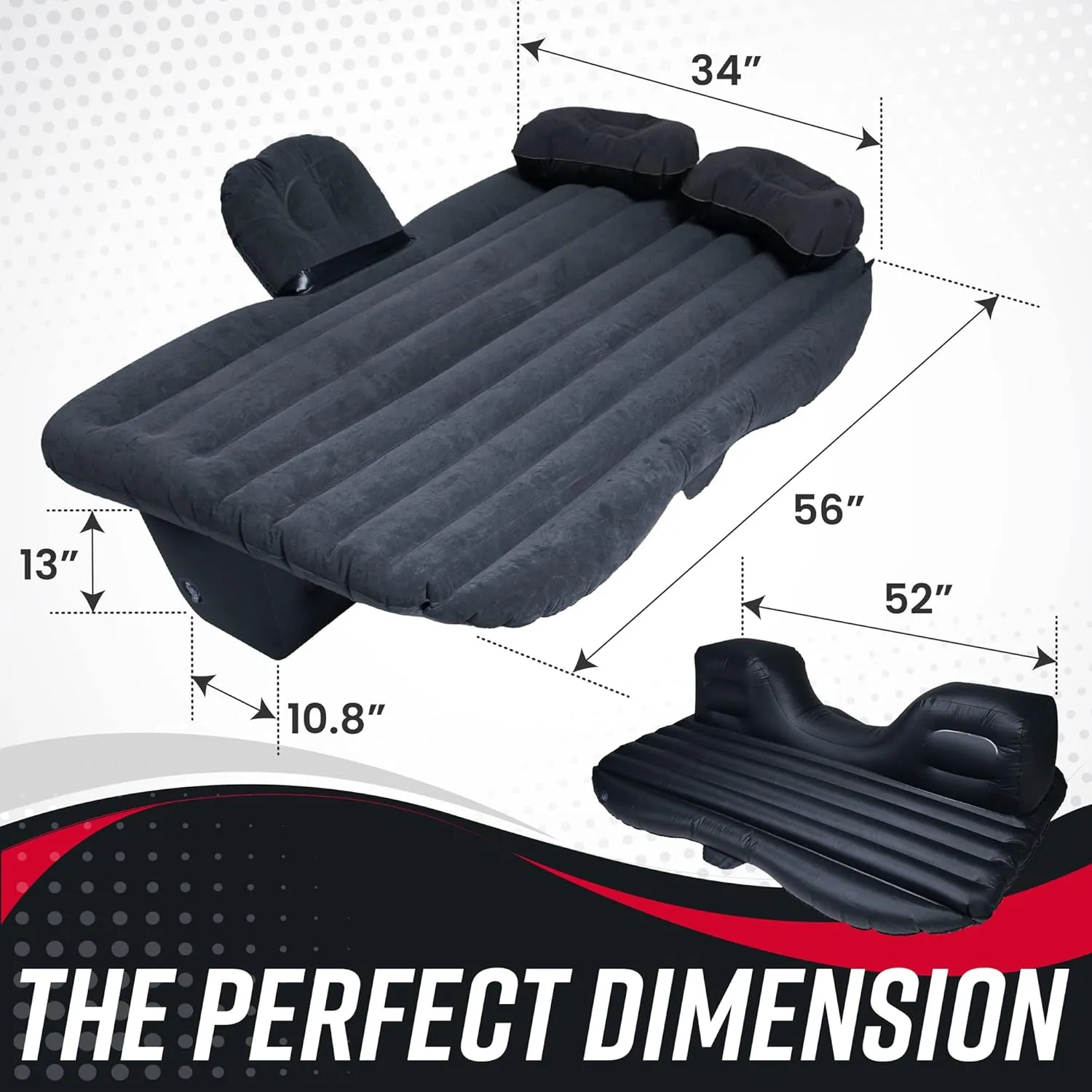 VaygWay Inflatable Car Air Mattress – Air Bed w/Pump Kit –Back Seat – Camping Vacation Blow up Bed Cushion - Sleeping Pad w/ 2 Pillows (Inflatable Car Mattress, Neck Pillow, Ear Plugs, Eye Shields)