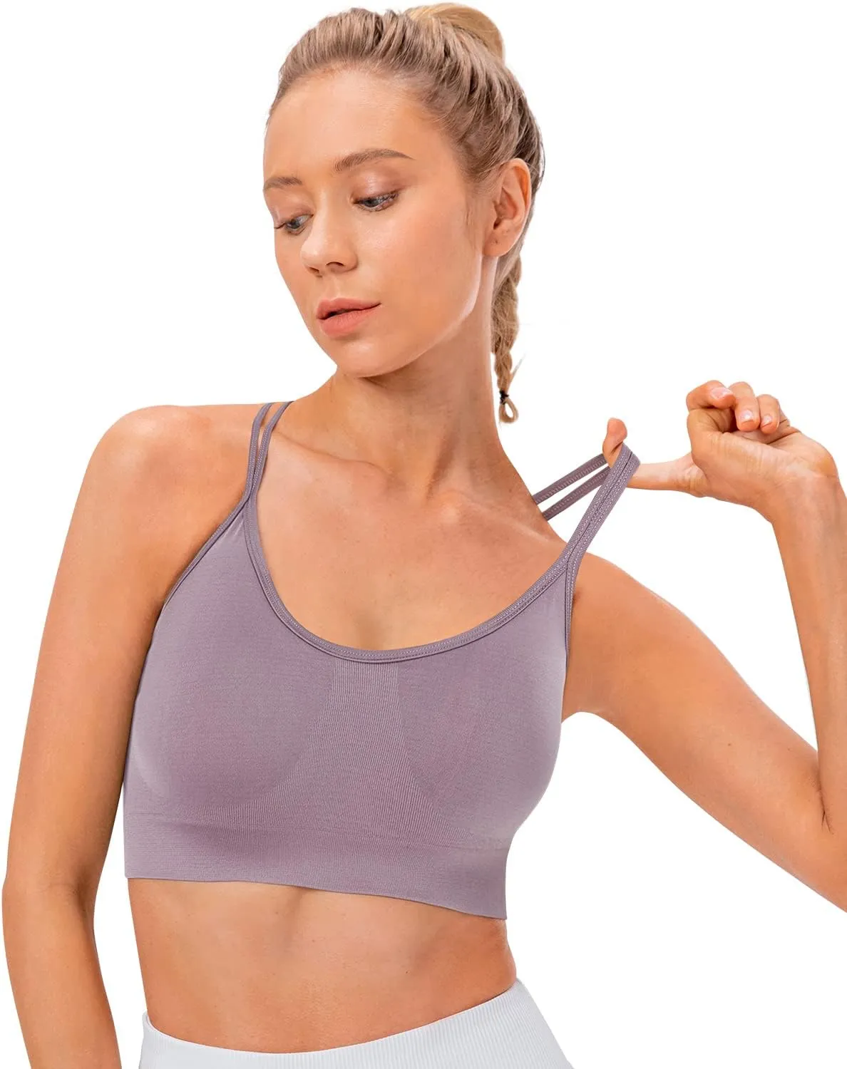 VEQKING Women's Cross Back Sports Bra Padded Strappy Medium Support Yoga Bra for Workout Fitness 3 Pack