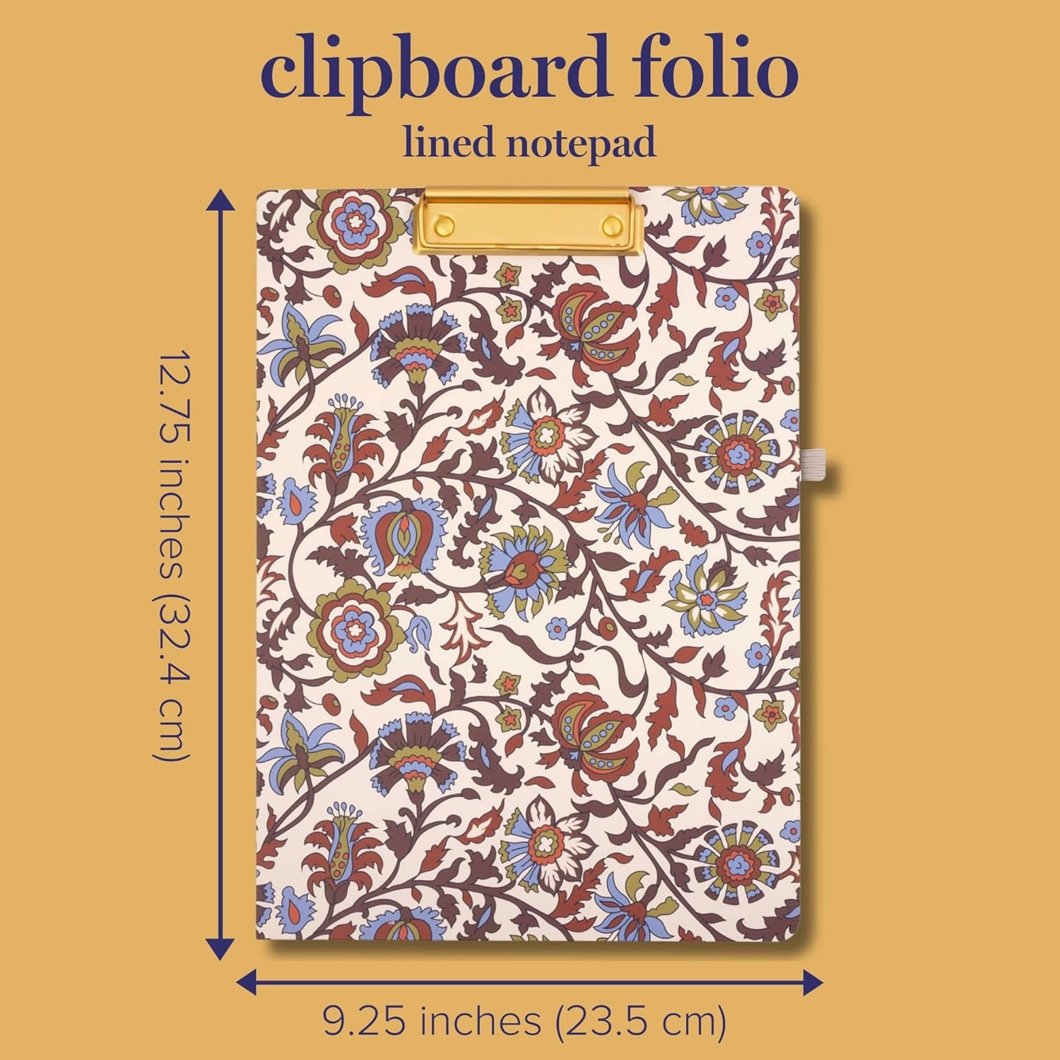 Vera Bradley Clipboard Folio with Refillable Lined Notepad, Padfolio with Interior Pocket and Pen Loop (Marrakesh Vines Cream)