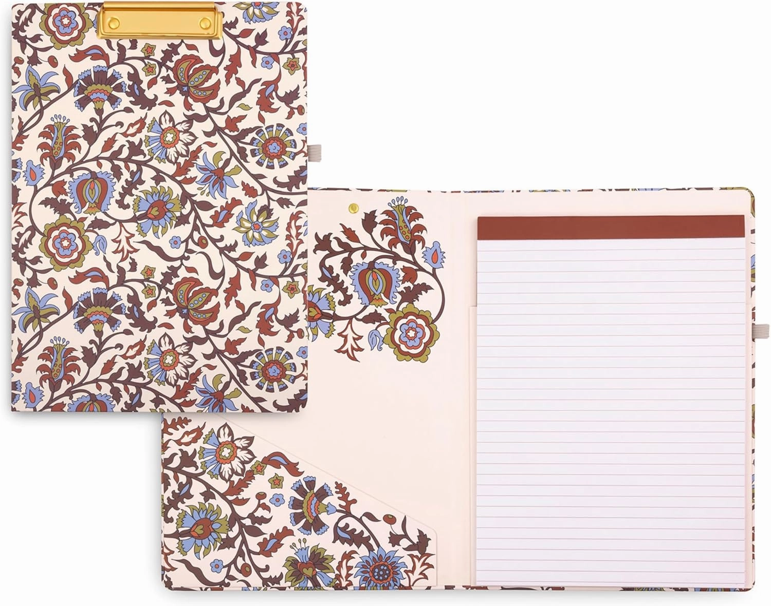 Vera Bradley Clipboard Folio with Refillable Lined Notepad, Padfolio with Interior Pocket and Pen Loop (Marrakesh Vines Cream)