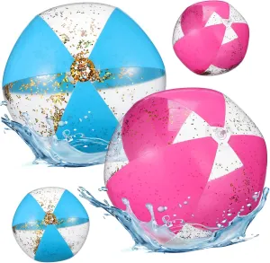 VICASKY 4pcs Inflatable Glitter Beach Balls Sequin Balls for Summer Pool Parties Birthday Celebrations Outdoor Fun Party Favors