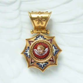 Victorian Grand Tour Souvenir Micromosaic & SALVE Locket