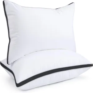 viewstar Bed Pillows Standard Size Set of 2, Hotel Cooling Down Alternative Gusseted Pillows for Side, Back, or Stomach Sleepers, Black