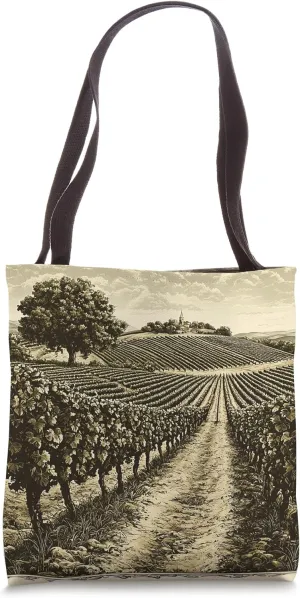Vineyard On A Hillside Landscape Vintage Graphic Tote Bag