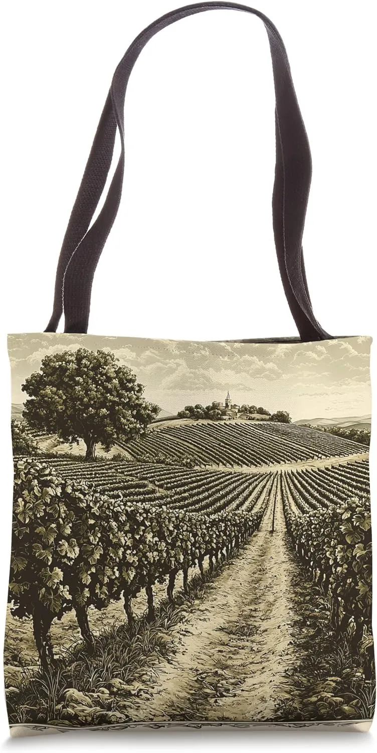 Vineyard On A Hillside Landscape Vintage Graphic Tote Bag