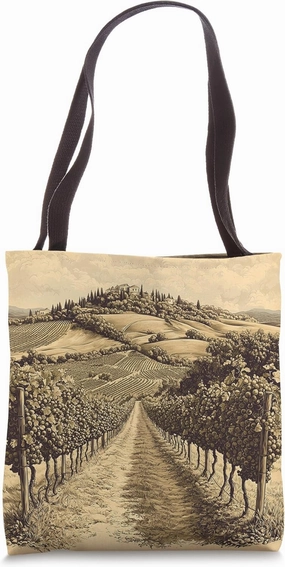 Vineyard On A Hillside Landscape Vintage Graphic Tote Bag