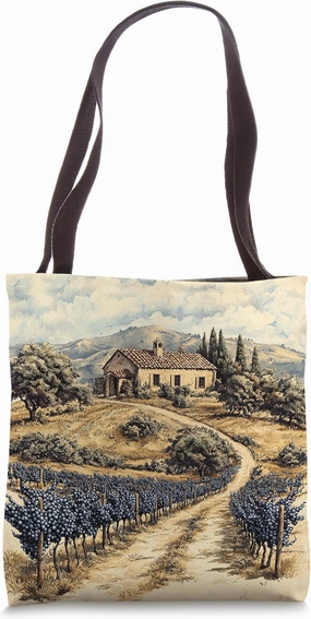 Vineyard On A Hillside Landscape Vintage Graphic Tote Bag