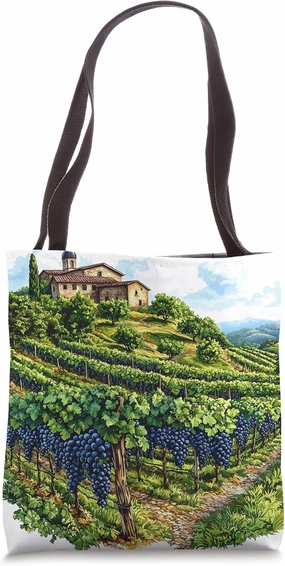 Vineyard On A Hillside Landscape Vintage Graphic Tote Bag