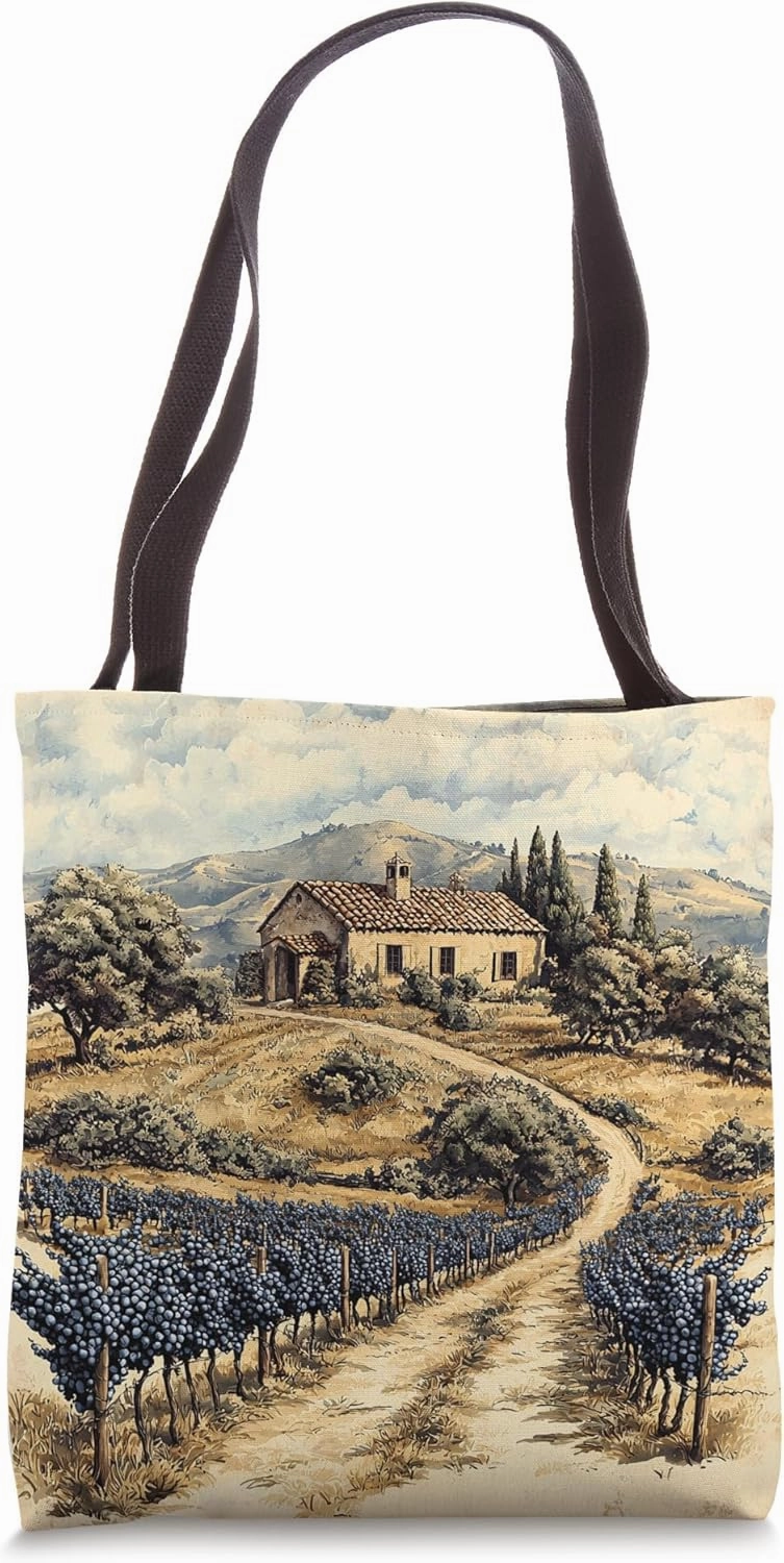 Vineyard On A Hillside Landscape Vintage Graphic Tote Bag