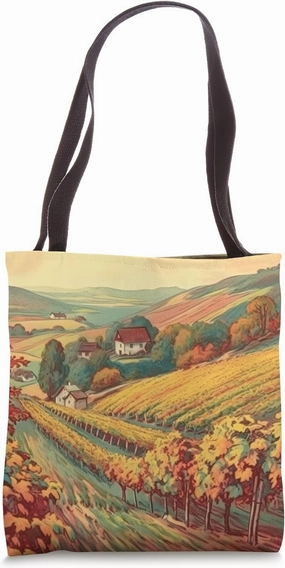 Vineyard On A Hillside Vintage Landscape Graphic Tote Bag