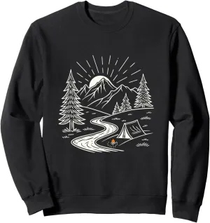 Vintage Camping Mountain Natures Adventure Outdoor Scene Sweatshirt