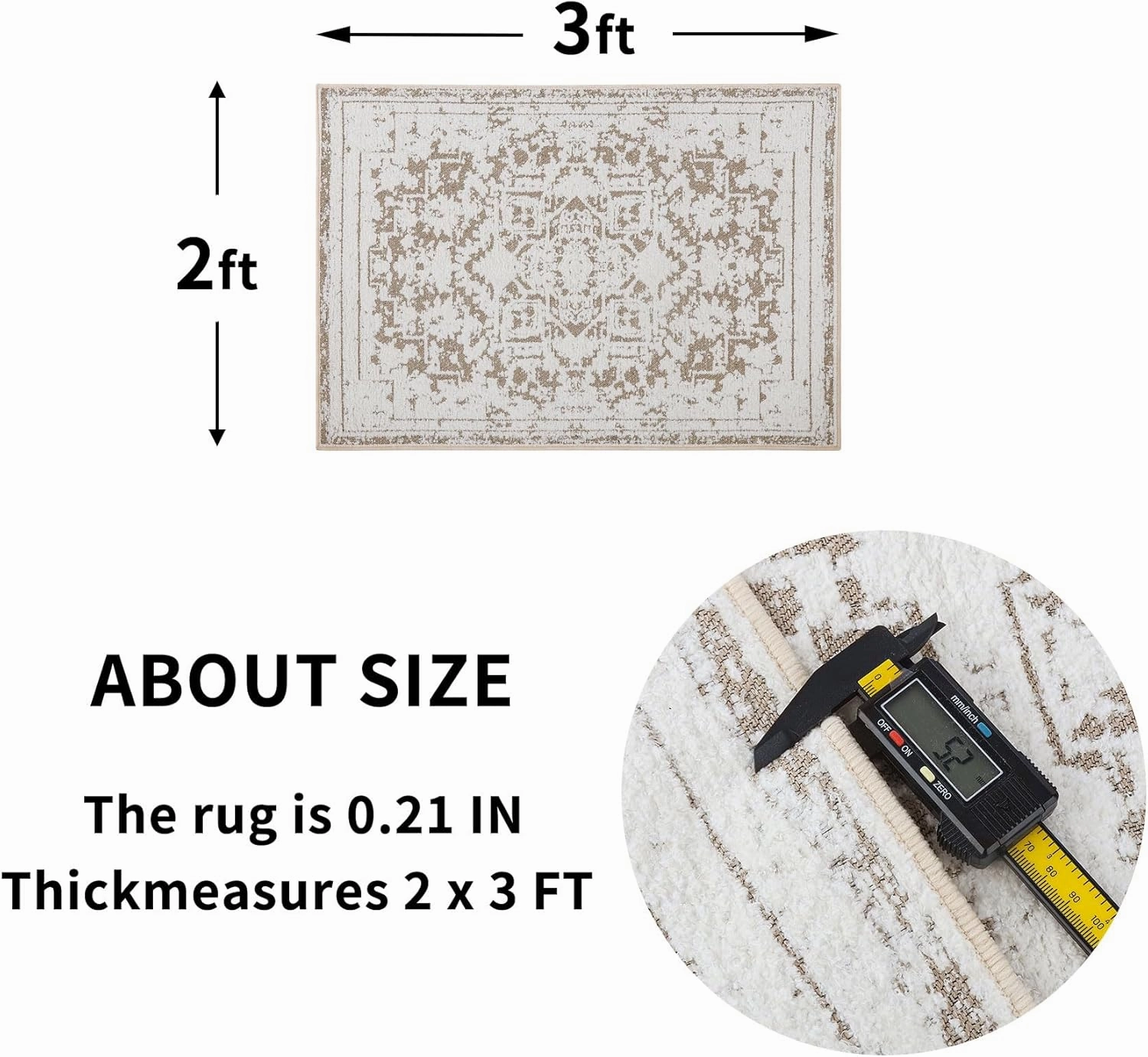 Vintage Runner Rug Non Slip for Hallway Bathroom Kitchen 2x3 ft, Ultra Soft Boho Carpet Runner with Low Pile Design Machine Washable Runner Rugs for Entryway Laundry Living Room (Khaki)