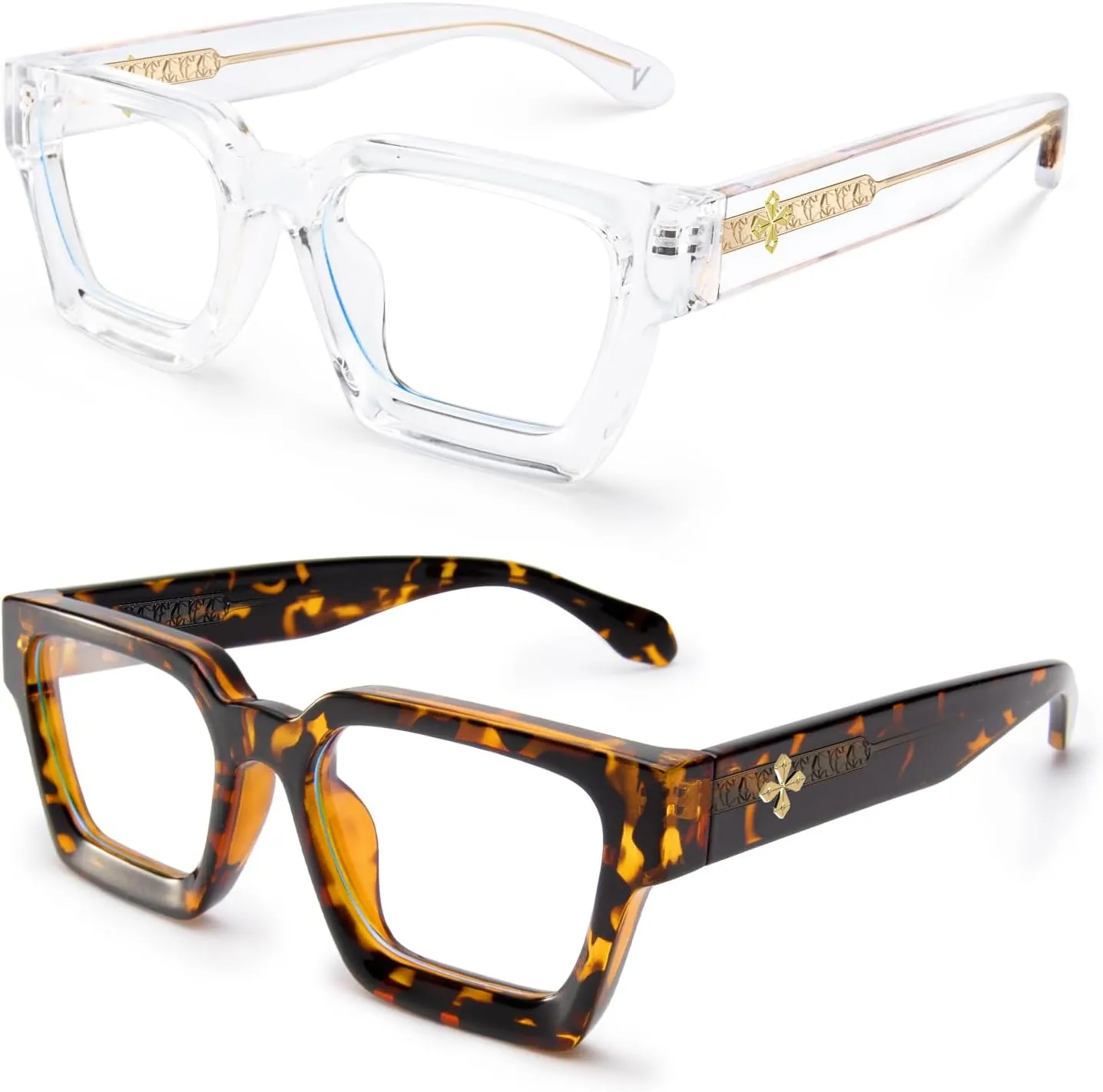 VISOONE 2 Pack Blue Light Blocking Glasses Rectangle Frame and Chic Preppy Look for Women Men RIVER