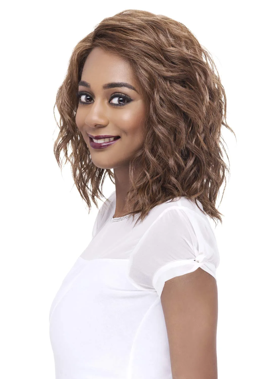Vivica A. Fox FINN, Futura Synthetic Heat Resistant Fiber, HD Deep Lace Front, Natural Baby Hair, Layered Body Wave and Side Bang w/Invisible Side Part, Full Lace Front Wig (FS1B/30)