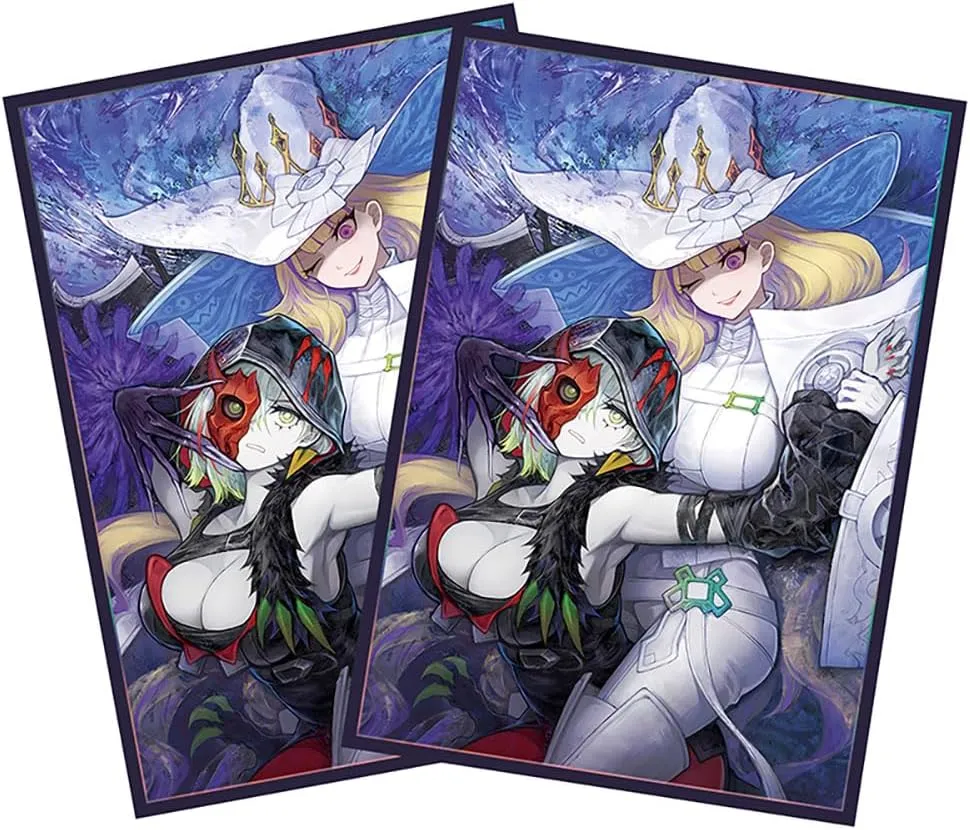 Volcanic Island 50ct 63x90mm Holographic Top Loading Trading Card Sleeves for YuGiOh/Japanese Art Anime Printing Card Sleeves Protectors (Black and White Witch)