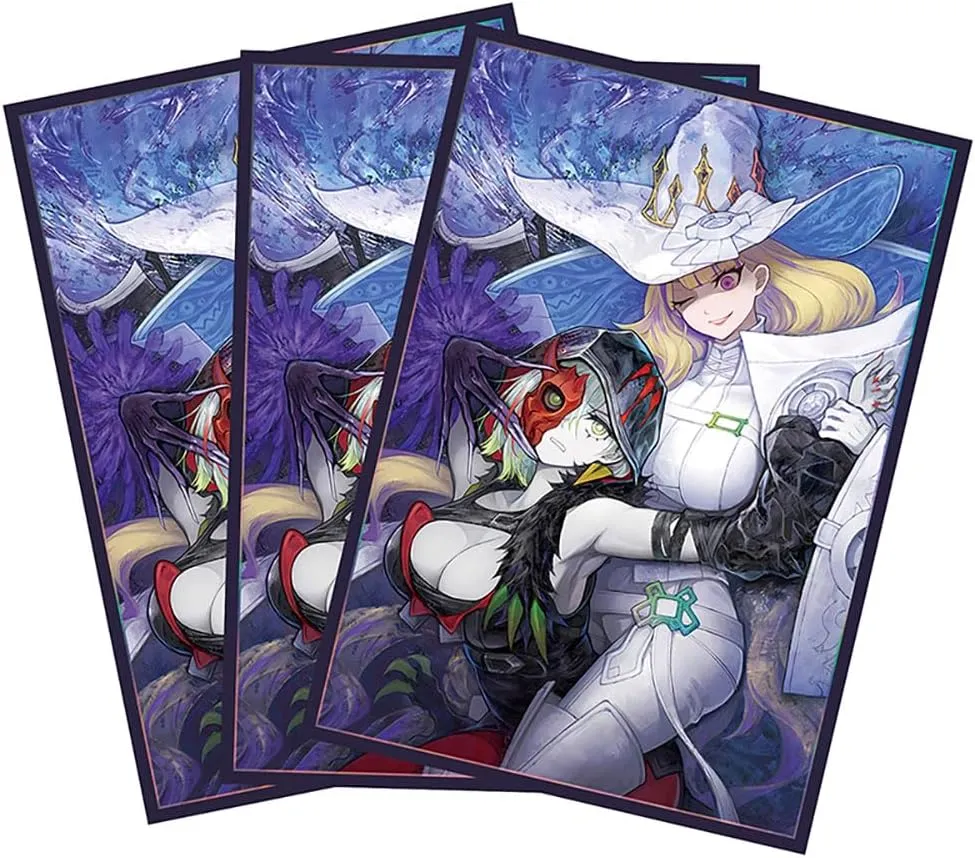 Volcanic Island 50ct 63x90mm Holographic Top Loading Trading Card Sleeves for YuGiOh/Japanese Art Anime Printing Card Sleeves Protectors (Black and White Witch)