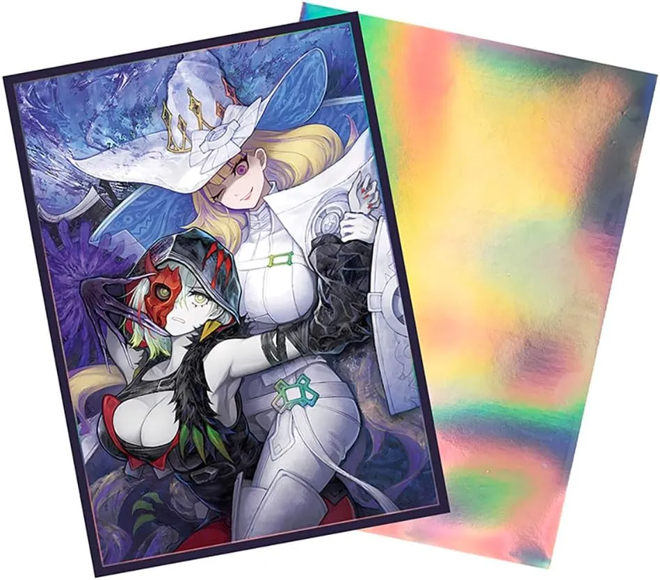 Volcanic Island 50ct 63x90mm Holographic Top Loading Trading Card Sleeves for YuGiOh/Japanese Art Anime Printing Card Sleeves Protectors (Black and White Witch)