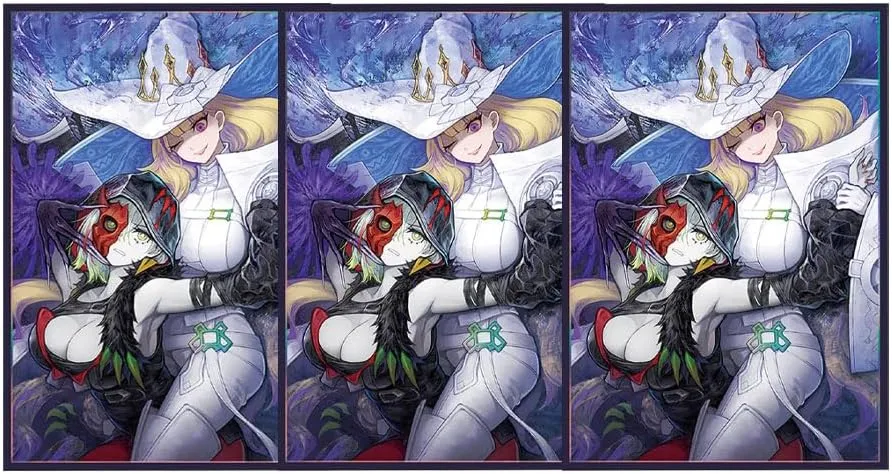 Volcanic Island 50ct 63x90mm Holographic Top Loading Trading Card Sleeves for YuGiOh/Japanese Art Anime Printing Card Sleeves Protectors (Black and White Witch)