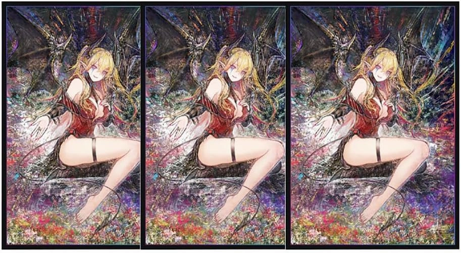 Volcanic Island 50ct 63x90mm Holographic Top Loading Trading Card Sleeves for YuGiOh/Japanese Art Anime Printing Card Sleeves Protectors (Lacrima The Scarlet Sorrow)