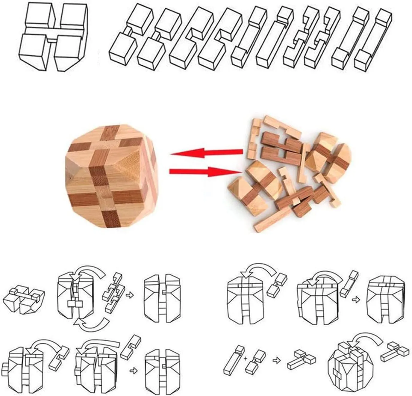 VolksRose 9pcs Wooden Brain Teaser Puzzles, IQ Challenge Puzzle Games, Logic Smart Mind Puzzle Box Lock Toy Removing Assembling 3D Small Puzzle Gift Set for Adults Teenagers Kids, 1.8inch 4.5cm