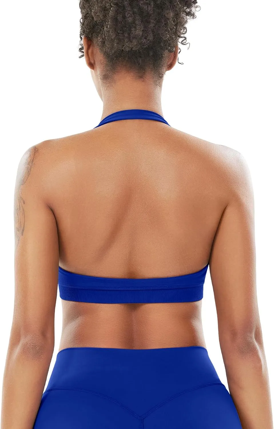 VOYJOY Women Workout Impact Bras Medium Low Support Halter Sports Bras Seamless Open Back Gym Padded Yoga Crop Top