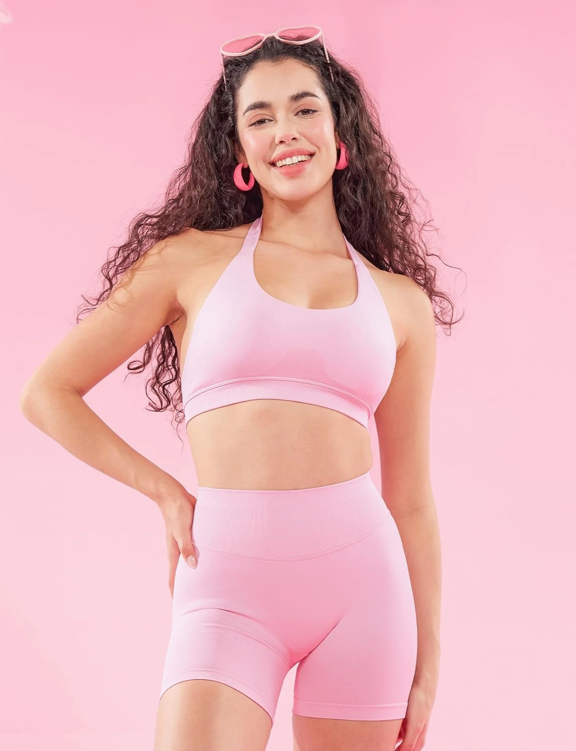 VOYJOY Women Workout Impact Bras Medium Low Support Halter Sports Bras Seamless Open Back Gym Padded Yoga Crop Top