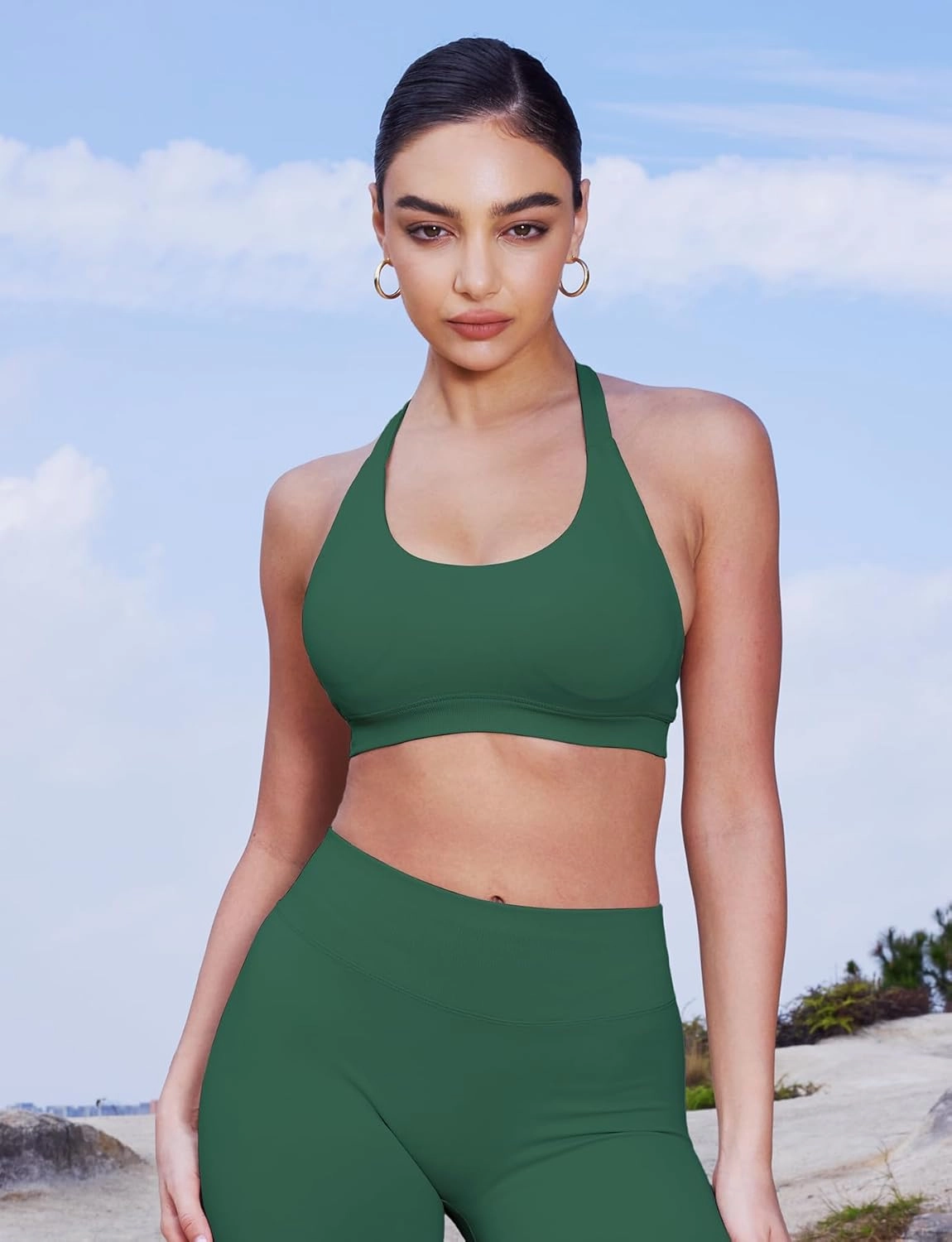 VOYJOY Women Workout Impact Bras Medium Low Support Halter Sports Bras Seamless Open Back Gym Padded Yoga Crop Top