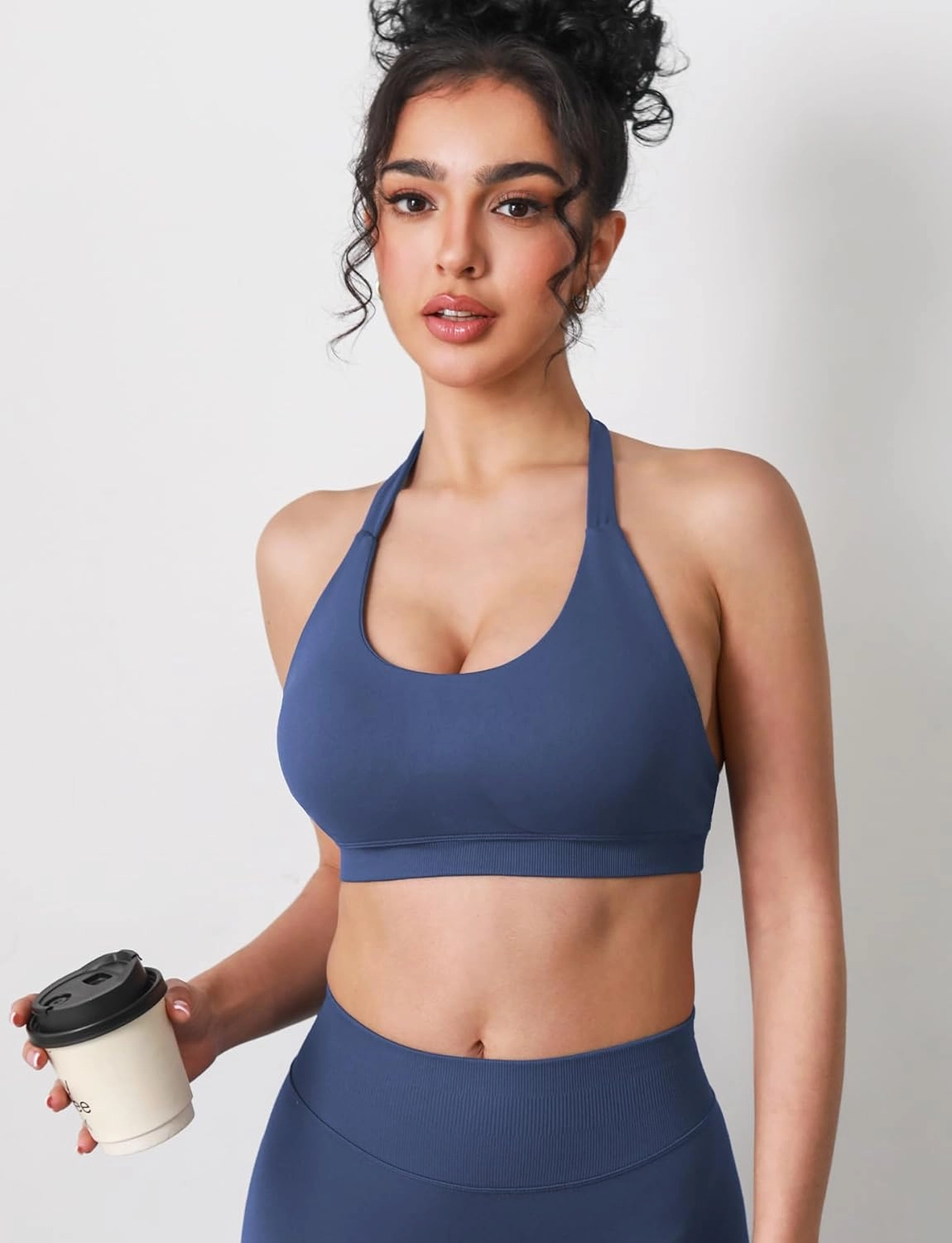 VOYJOY Women Workout Impact Bras Medium Low Support Halter Sports Bras Seamless Open Back Gym Padded Yoga Crop Top