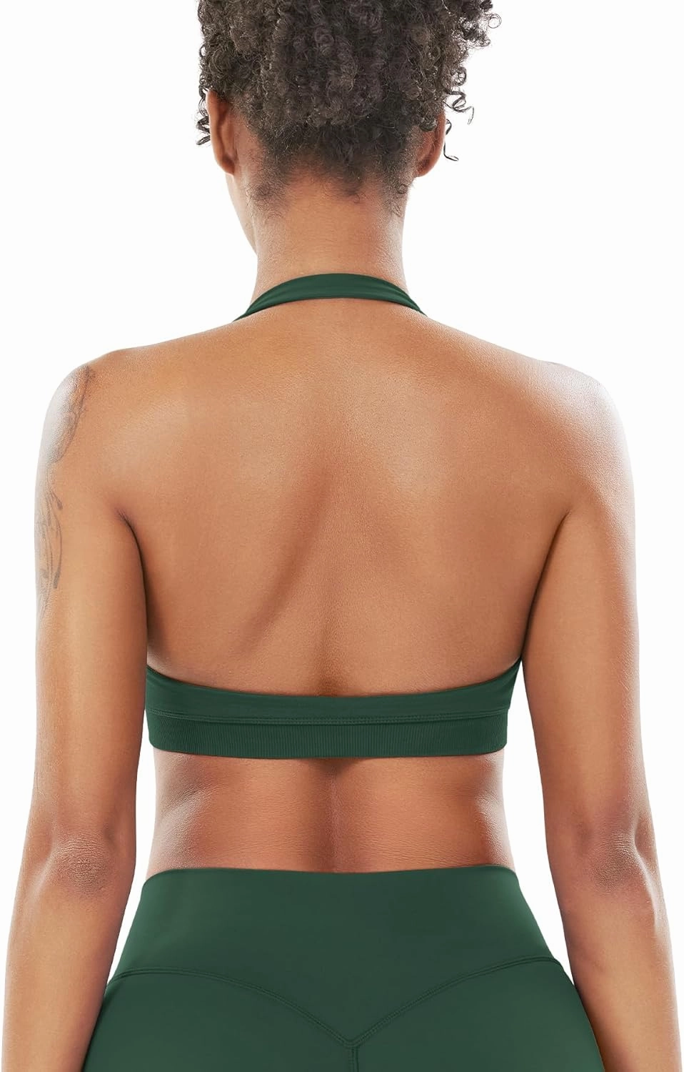 VOYJOY Women Workout Impact Bras Medium Low Support Halter Sports Bras Seamless Open Back Gym Padded Yoga Crop Top