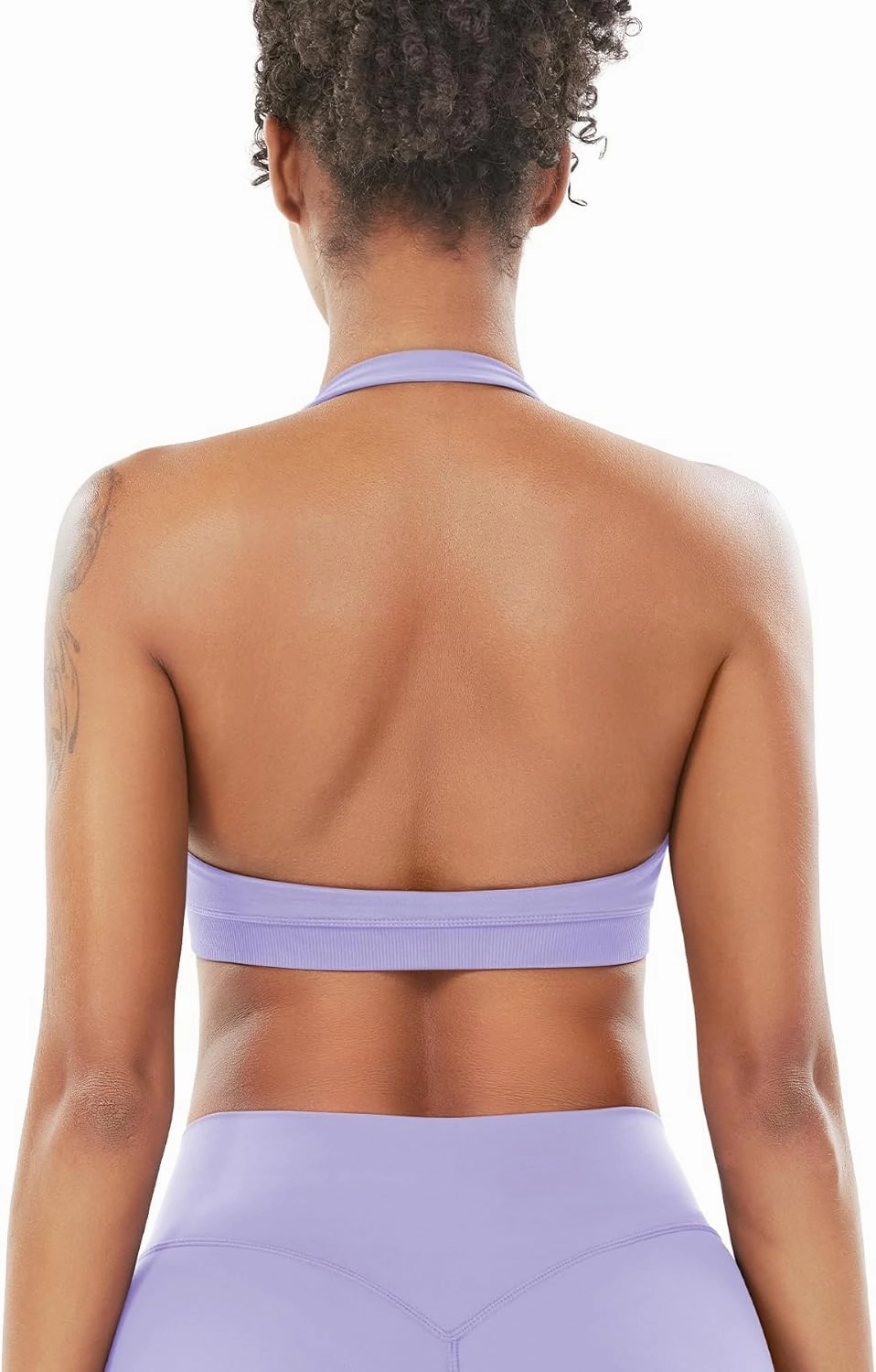 VOYJOY Women Workout Impact Bras Medium Low Support Halter Sports Bras Seamless Open Back Gym Padded Yoga Crop Top