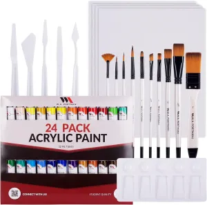 WA Portman Complete Acrylic Paint Kit - 24 Piece Acrylic Paint Set with Canvas and Brushes - Canvas Painting Kit - Acrylic Paint and Canvas Set with Brushes - Acrylic Paint Set for Adults & Kids