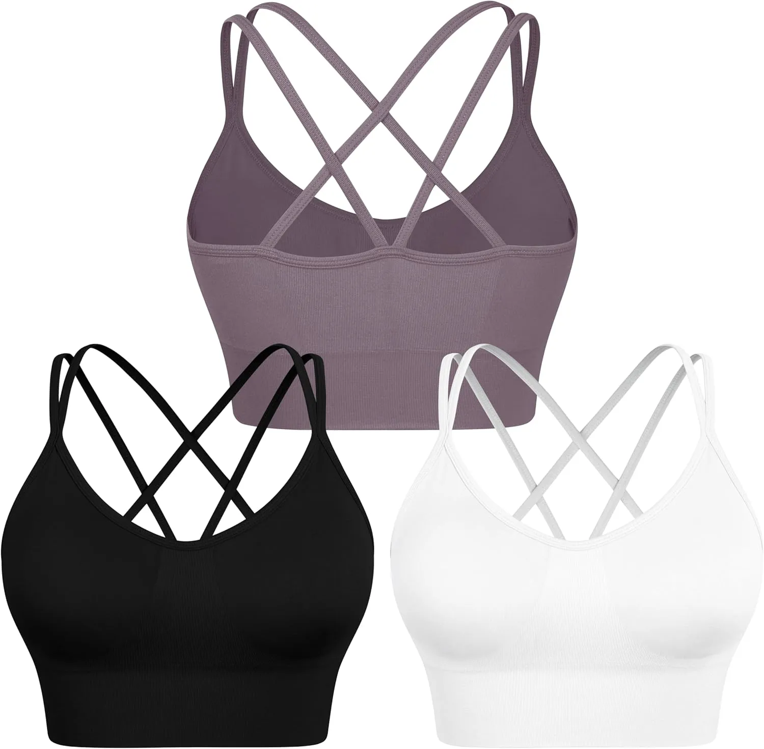 WANAYOU Women Strappy Sports Bra for Women,Cross Back Sports Bra Padded Yoga Bra 3 Pack Medium Support Workout Bra