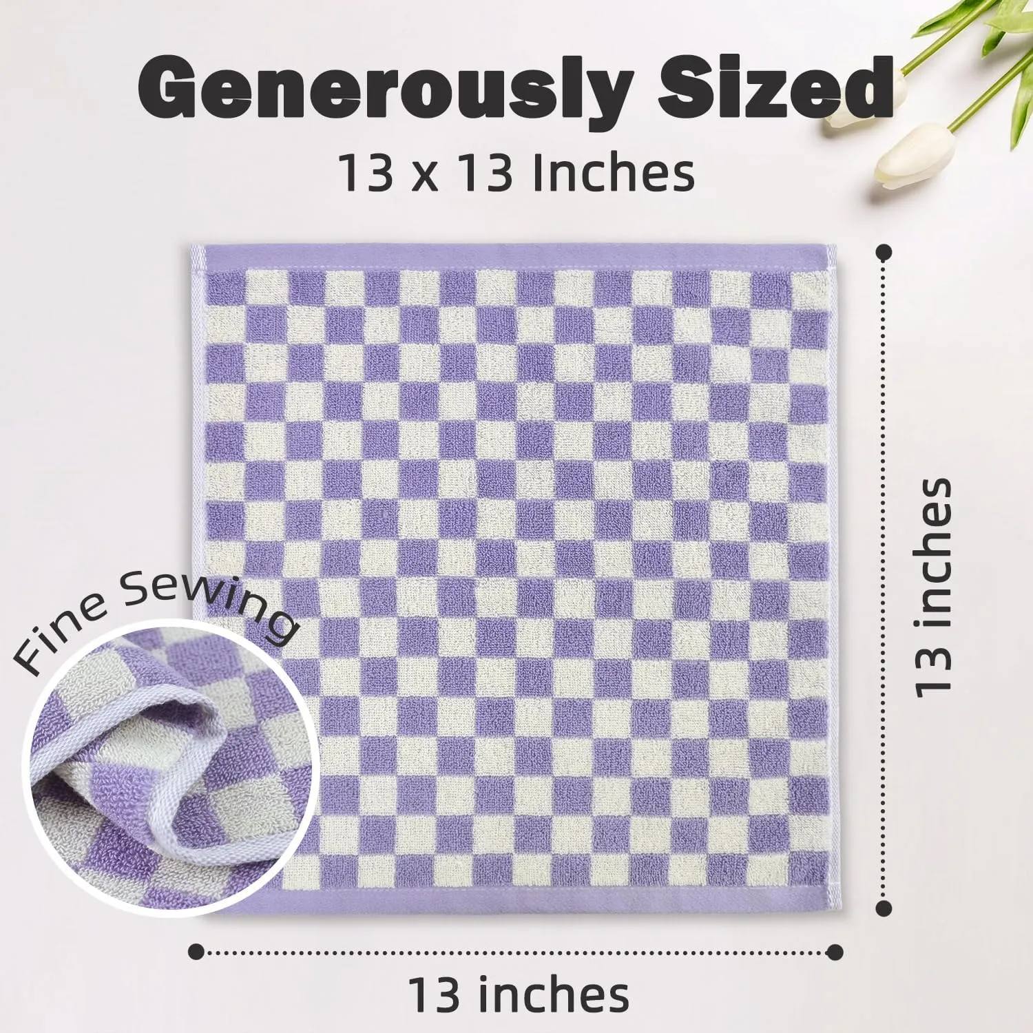 Wash Cloths for Showering Cotton Checkered 4 Pack 4 Colors - Cotton Washcloths for Face Body, 13 x 13 Inches Daily Cleansing Kitchen Towels Gifts