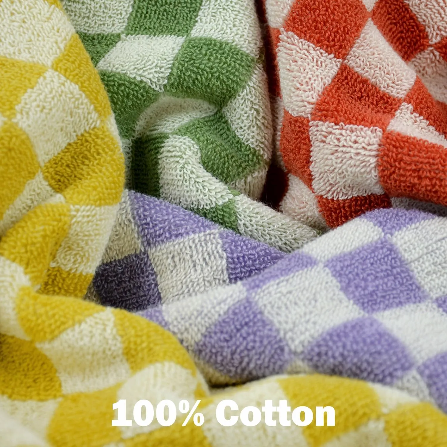 Wash Cloths for Showering Cotton Checkered 4 Pack 4 Colors - Cotton Washcloths for Face Body, 13 x 13 Inches Daily Cleansing Kitchen Towels Gifts