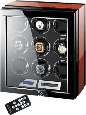Watch Display Box Automatic Watch Winder Luxury Wooden Storage Box With Quiet Motor Adjustable Cushions And Lcd Touch Screen Led Remote Control