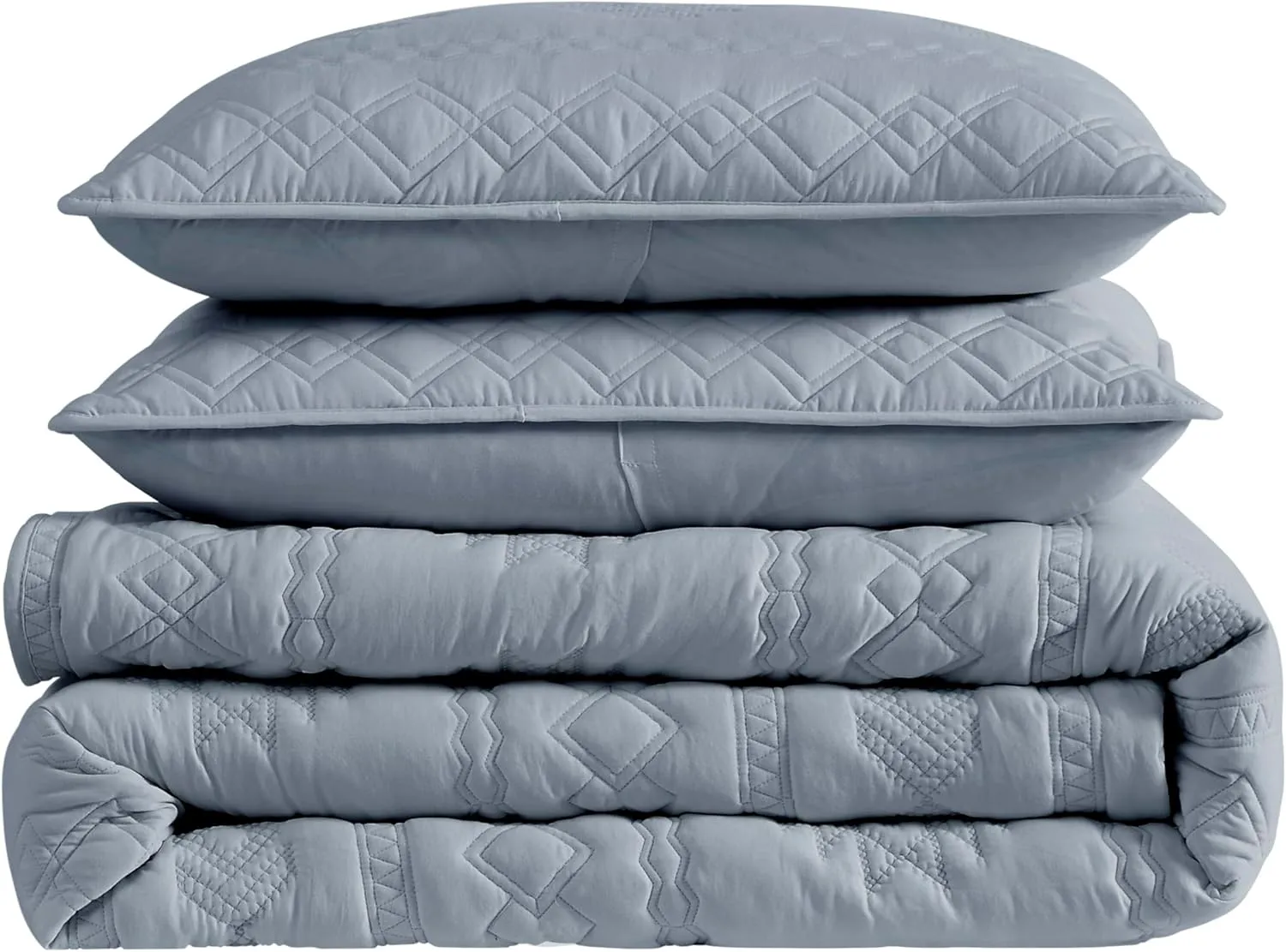 WDCOZY Boho Blue Grey Quilt King Size Bedding Sets with 2 Pillow Shams, Farmhouse Lightweight Soft Bedspread Coverlet for All Season, 3 Pieces, 104x90 inches