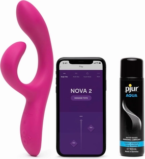 We-Vibe Nova 2 Pink Rabbit Vibrator Personal Massager & Pjur Aqua Water Based Personal Lubricant 3.4 fl oz - Sex Toys for Women Bundle